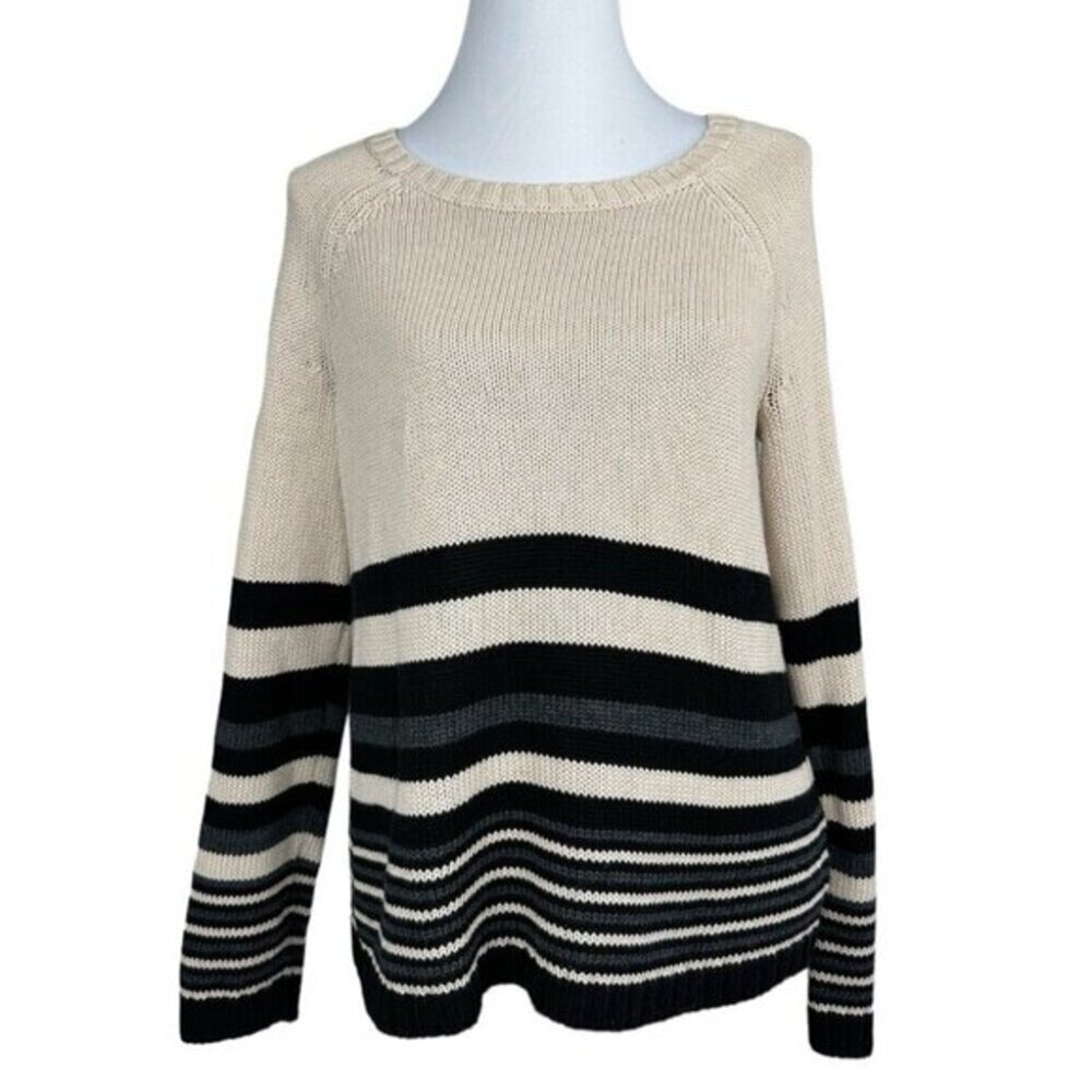 Covered by SUSS Women Small Beige Black Striped Cotton Rayon Knit Sweater Raglan